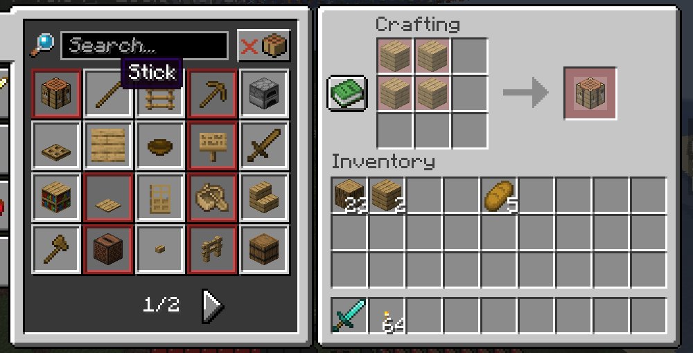 The recipe book at the crafting table